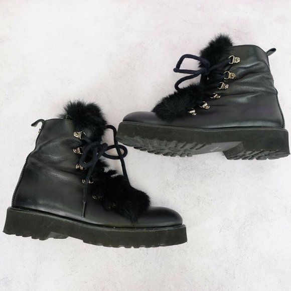 Kanna Boots Women Leather 37 Black Pull On Combat Chunky Lug Sole Platform 6 Y2K - Picture 10 of 14